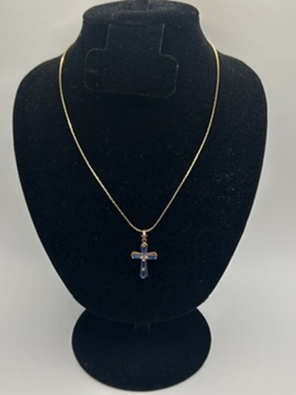 Vintage Gold Blue Cross Pendant Real Gold Chain Plated Stainless Steel Womens